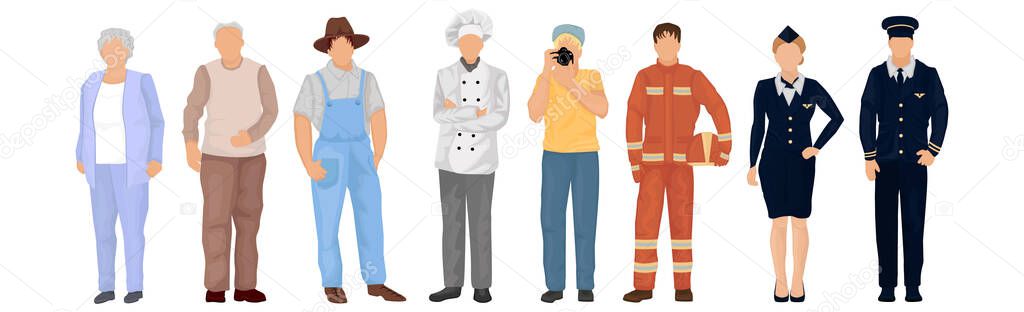 Set of 8 pcs people of different professions on a white background - Vector illustration