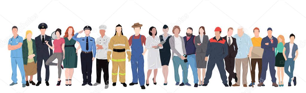 Seth 21 pcs group of people of different professions on a white background - Vector illustration