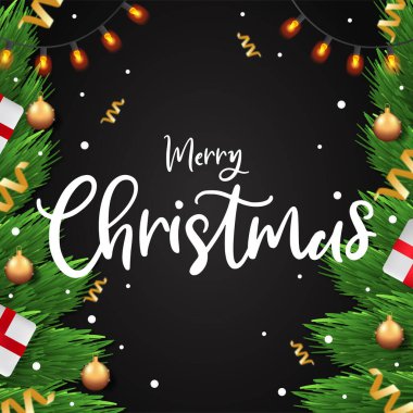 Parlayan yeni yıl çelenkleri ile Noel arkaplanı. Mutlu Noeller kartı - illüstrasyon