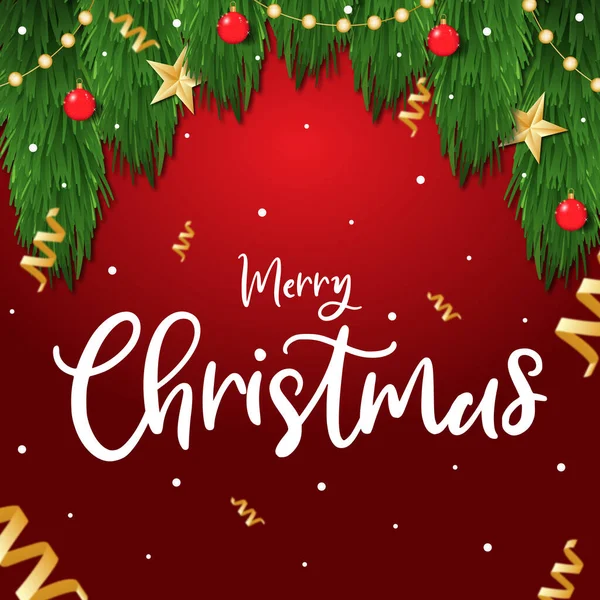 お祝いの新年の背景お祝いメリークリスマス 装飾された木と装飾と赤い色のグリーティングカードのWebテンプレート イラスト — ストック写真