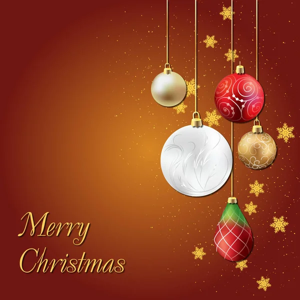 クリスマスツリーのガーランドと装飾とバナー 赤のボールをぶら下げて雪の結晶になる チラシ ポスター ソーシャルネットワーク用のテンプレート イラスト — ストック写真