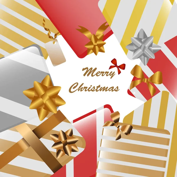クリスマスのウェブバナーハッピー新年の挨拶 ギフトボックスと金のティンセル ポスター ポストカード ヘッダー ウェブサイト ソーシャルネットワーク イラスト — ストック写真