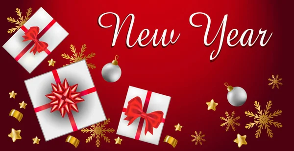 Salutations Nouvel Avec Les Vacances Joyeux Noël Fond Rouge Avec — Image vectorielle