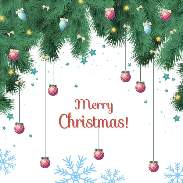 Julen Festlig Realistisk Träd Med Många Flerfärgade Julbollar Ljusa Garland — Stock vektor