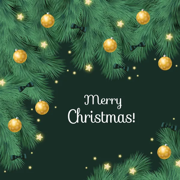 お祝いの新年の背景のお祝いメリークリスマス 装飾された木と装飾とポストカードのWebテンプレート ベクトルイラスト — ストックベクタ