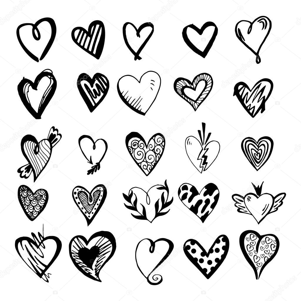 Set of 25 pieces of different holiday hearts - Vector illustration