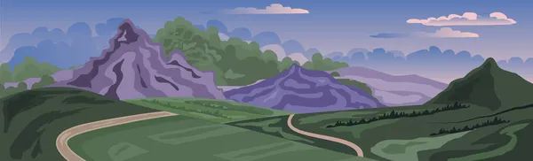 Panorama Realistische Helle Berglandschaft Vektorillustration — Stockvektor