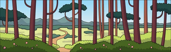 Панорамный Реалистичный Пейзаж Горных Лесов Векторная Иллюстрация — стоковый вектор