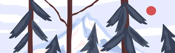 Panoramiczny Realistyczny Jasny Górski Krajobraz Leśny Ilustracja Wektora — Wektor stockowy