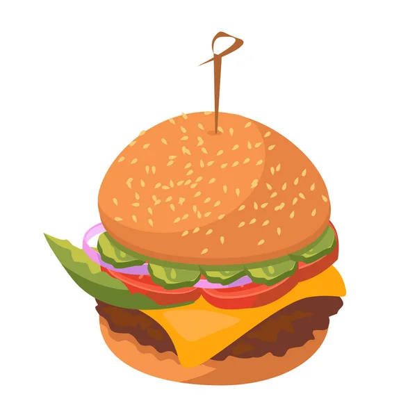 Realista Nagy Hamburger Fehér Háttér Vektor Illusztráció — Stock Vector