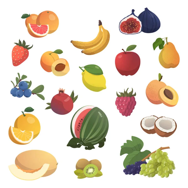 Set Pieces Different Fruits White Background Vector Illustration — Vetor de Stock