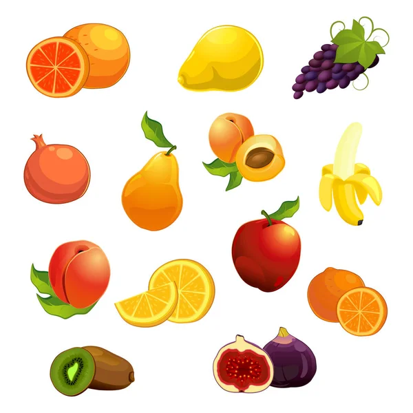 Set Pieces Different Fruits White Background Illustration — Vetor de Stock