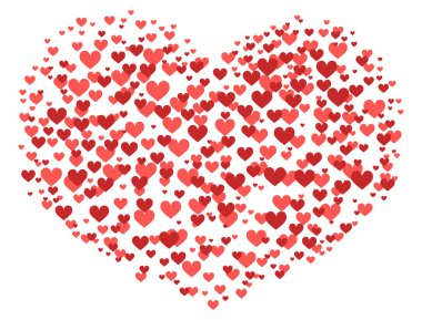 Küçük kalplerden oluşan beyaz bir arka planda büyük bir kalp - Vektör çizimi