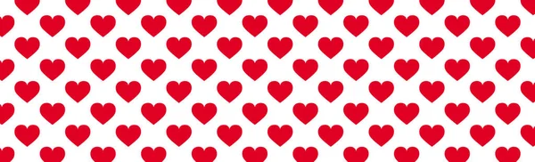 Panoramic Pattern White Background Many Red Hearts Vector Illustration — стоковый вектор