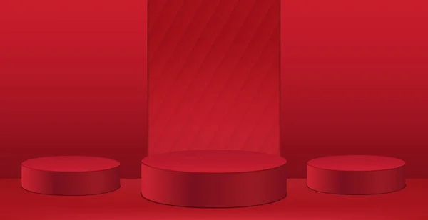 Abstract Studio Τρία Βάθρο Κόκκινη Γεωμετρική Πλατφόρμα Κόκκινο Αφηρημένο Φόντο — Διανυσματικό Αρχείο