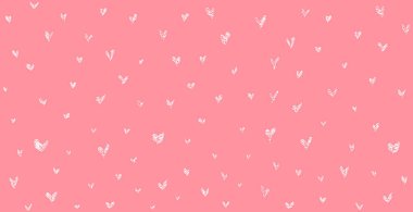 Birçok beyaz kalbe sahip panoramik desen pembe arkaplan - Vektör illüstrasyonu