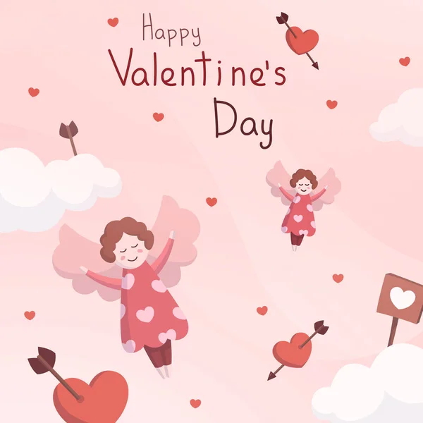 Congratulazioni Angeli Vacanza Durante Giorno San Valentino Illustrazione Vettoriale — Vettoriale Stock