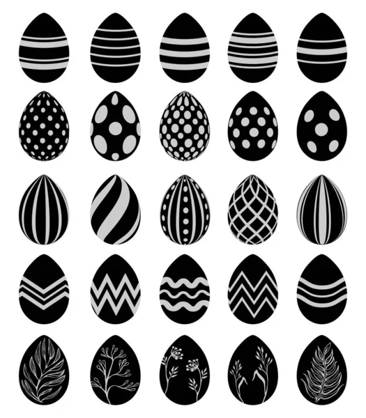 Set Black Easter Eggs Isolated White Background Vector Illustration — Image vectorielle