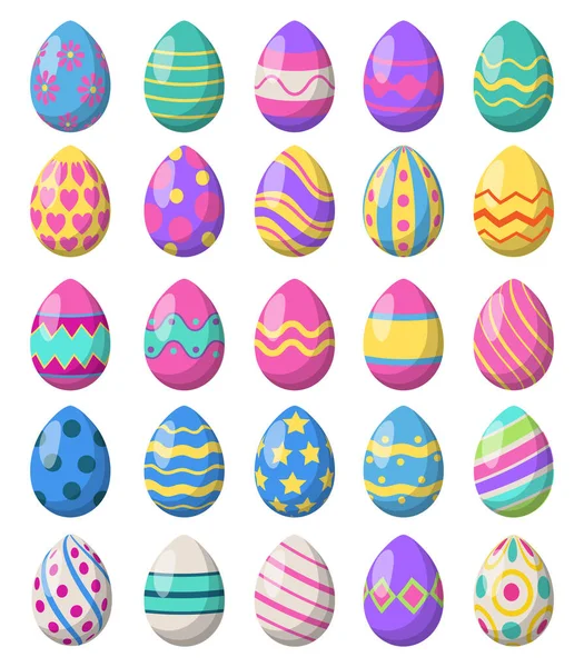 Set Colorful Easter Eggs Isolated White Background Vector Illustration — стоковый вектор