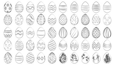 Set of 50 pcs different Easter eggs thin lines - Vector illustration