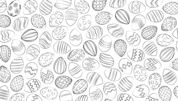 Panoramic White Easter Eggs Pattern Thin Lines Vector Illustration — Wektor stockowy