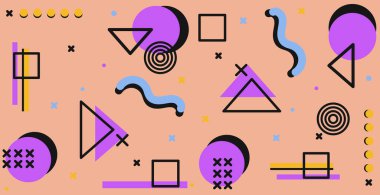 Farklı geometrik şekillerden gelen renkli panoramik soyut arkaplan - Vektör illüstrasyonu