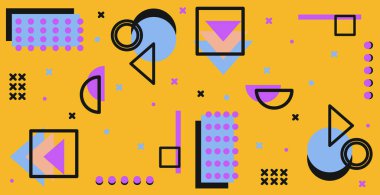 Farklı geometrik şekillerden gelen renkli panoramik soyut arkaplan - Vektör illüstrasyonu