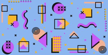 Farklı geometrik şekillerden gelen renkli panoramik soyut arkaplan - Vektör illüstrasyonu