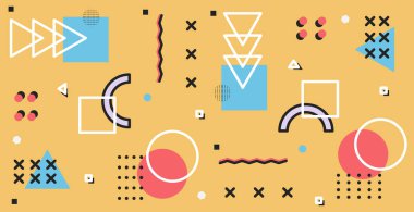 Farklı geometrik şekillerden gelen renkli panoramik soyut arkaplan - Vektör illüstrasyonu