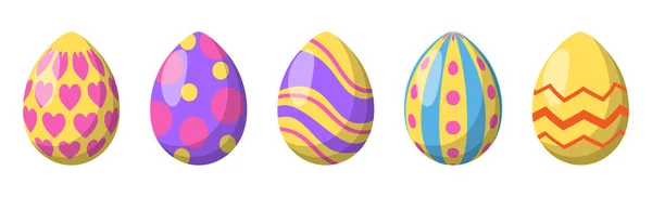 Conjunto de 5 ovos de Páscoa coloridos diferentes - Vetor — Vetor de Stock