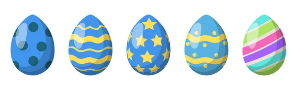 Conjunto Ovos Páscoa Coloridos Diferentes Ilustração Vetorial — Vetor de Stock