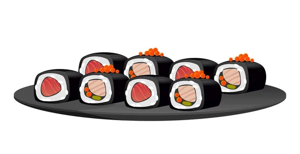 Rollos Sushi Cocinados Realistas Fondo Blanco Ilustración Vectorial — Vector de stock