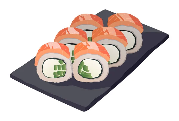 Sushi Gulung Yang Dimasak Secara Realistis Latar Belakang Putih Vektor - Stok Vektor