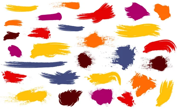 Set Different Strokes Colored Paint White Background Vector Illustration — Stock Vector