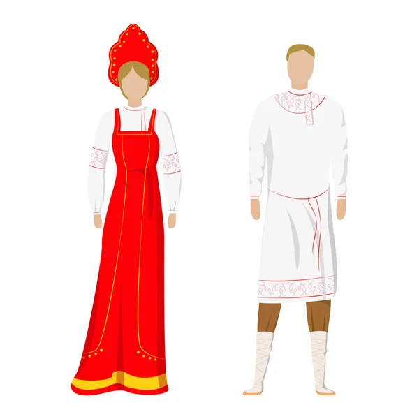 Una Niña Hombre Trajes Fiesta Nacionales Populares Rusos Ilustración Vectorial — Vector de stock