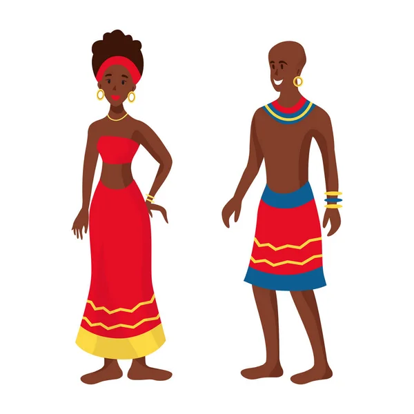 民族衣装を着た黒人男性と女性 ベクトルイラスト — ストックベクタ