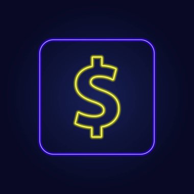 Güzel renkli neon dolar simgesi - Vektör illüstrasyonu
