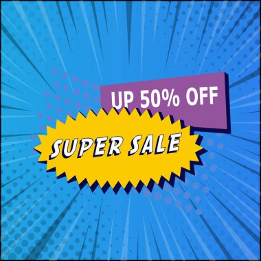 Comic zoom web pankartı, kartvizit, şablon satışı% 50 - Vektör illüstrasyonu