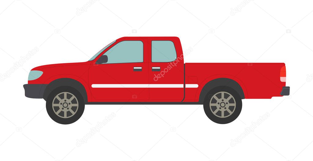 Big red pickup truck isolated on white background - Vector illustration