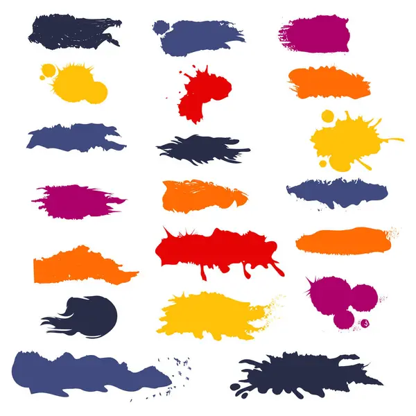 Set Different Strokes Colored Paint White Background Vector Illustration — Stock Vector