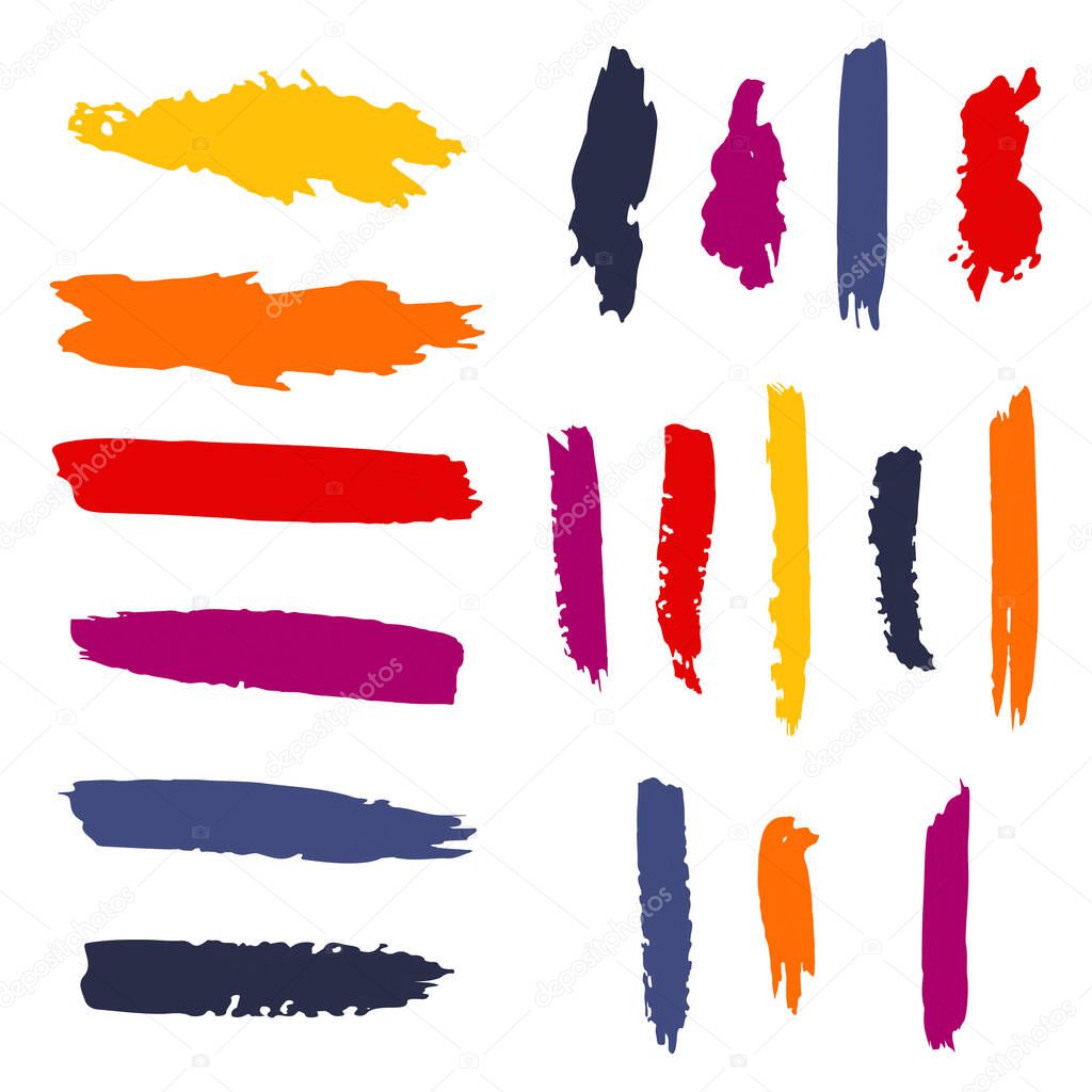 Set of different strokes of colored paint on a white background - Vector illustration