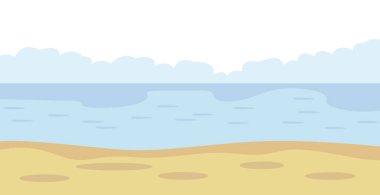 Panoramik parlak yaz arkaplanı deniz manzarası - Vektör illüstrasyonu