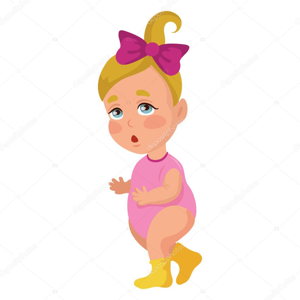 Baby girl learning to walk, isolate on white background - Vector illustration