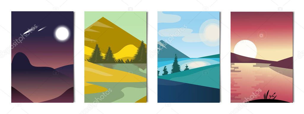 Set of 4 pcs different vertical backgrounds landscapes - Vector illustration