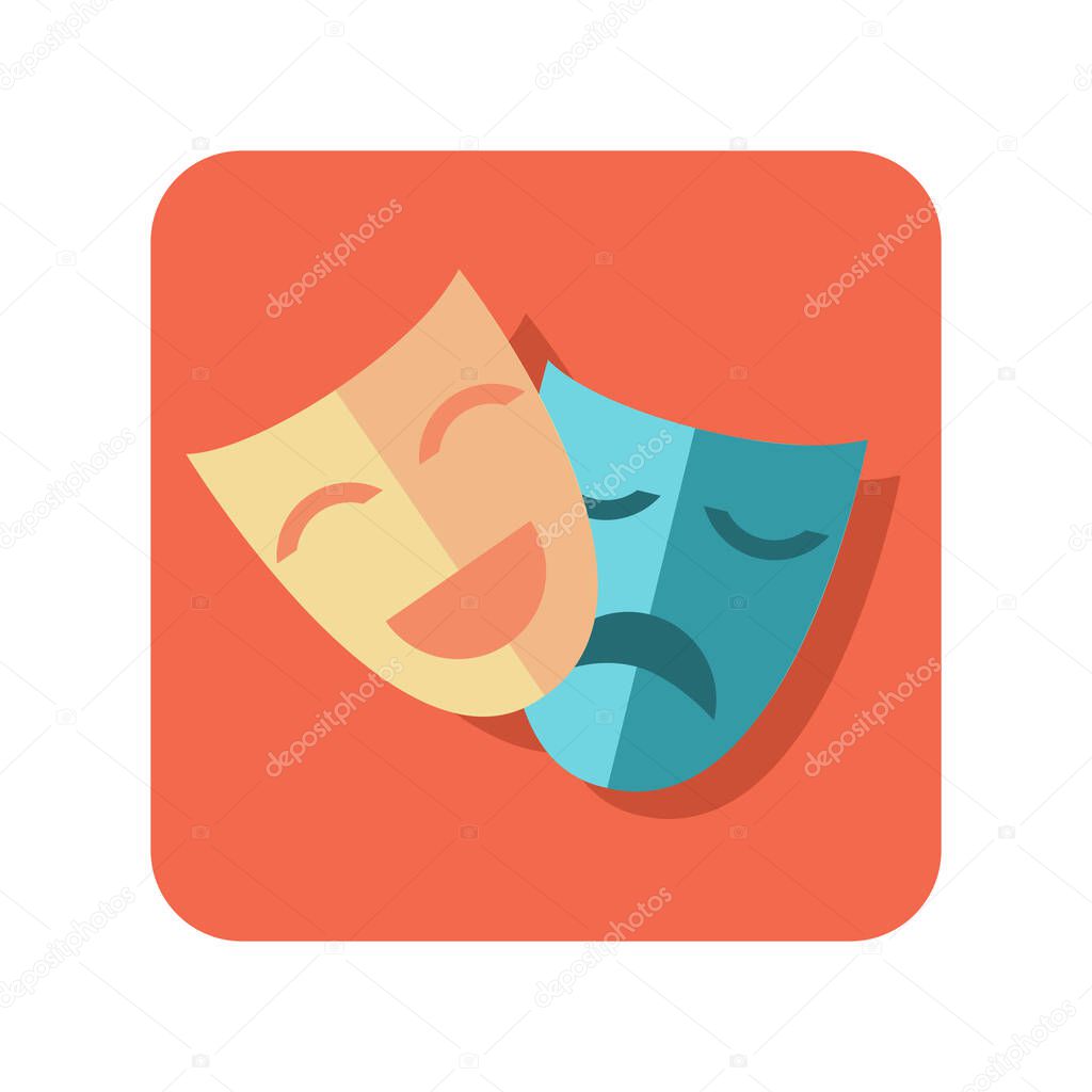 Abstract button icon theater mask laughter and grief on a white background - Vector illustration