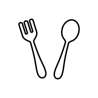 Beyaz arkaplanda ince çizgi çatal bıçak simgesi - Vektör illüstrasyonu