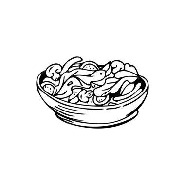 Sebze salatası, beyaz arka planda ince siyah çizgiler - Vektör illüstrasyonu