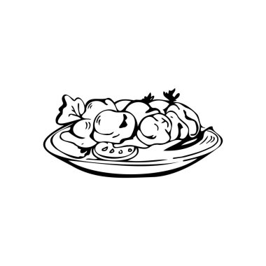 Sebze salatası, beyaz arka planda ince siyah çizgiler - Vektör illüstrasyonu