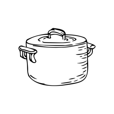 Beyaz zemin üzerinde geniş tencere ince siyah çizgiler - Vektör illüstrasyonu