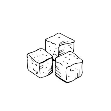Rafine şeker küpleri beyaz zemin üzerinde ince siyah çizgiler - Vektör illüstrasyon
